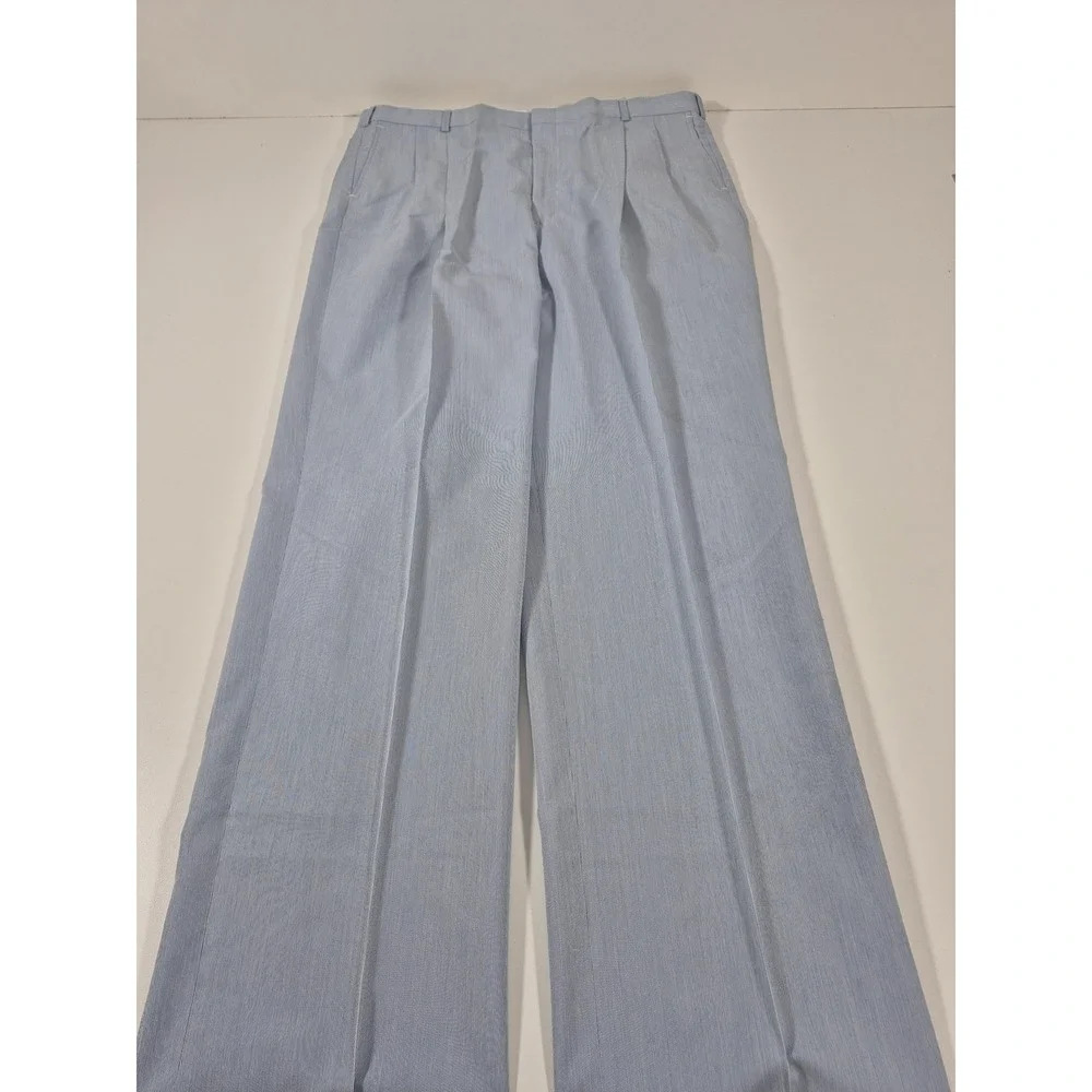 VTG Smythe Dress Pants Mens 44x37 Blue Pinstripe Pleated Straight USA Summer